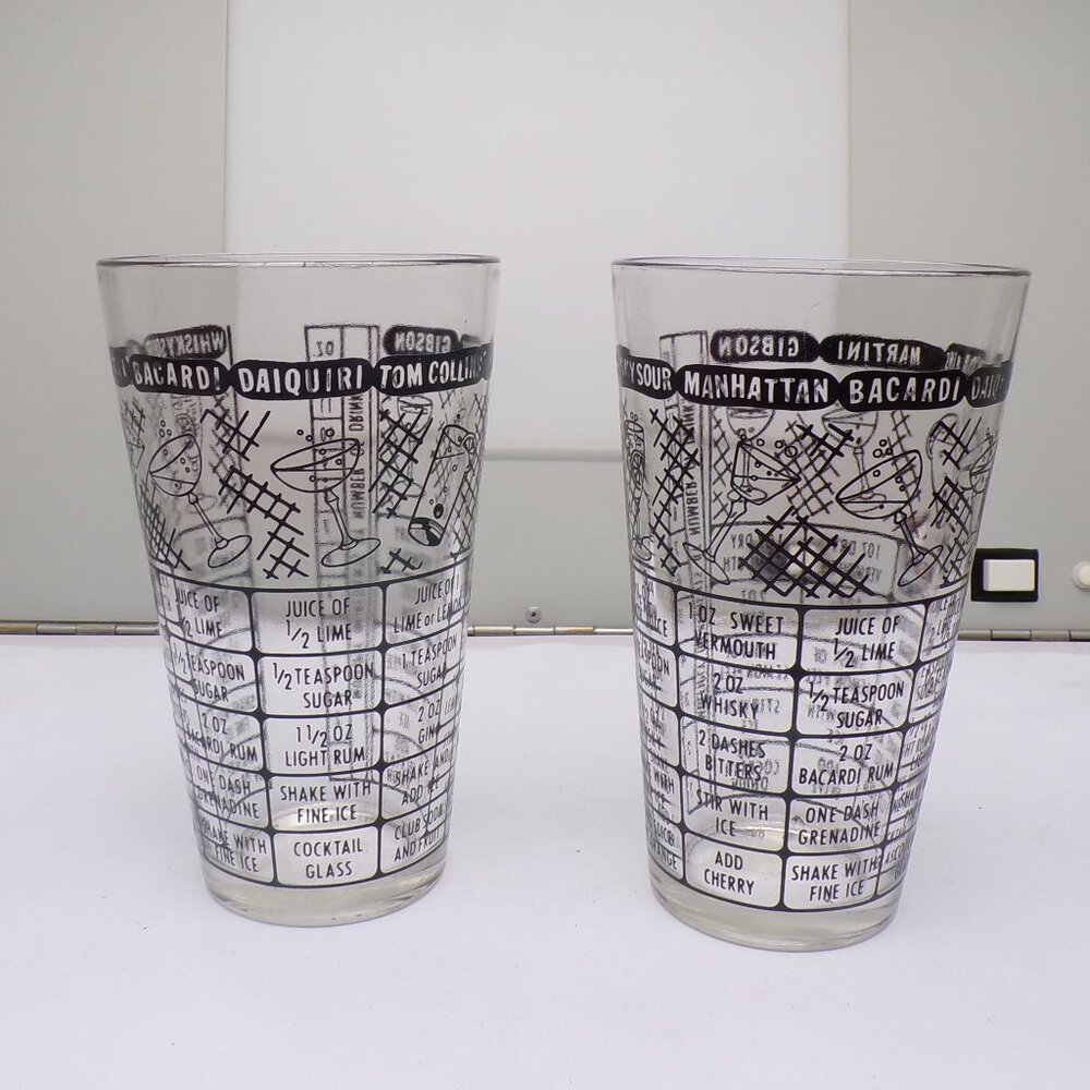 2 Vintage Federal Glass Bartender Bar Cocktail Mixed Drink 6" Recipe Glass 16 oz